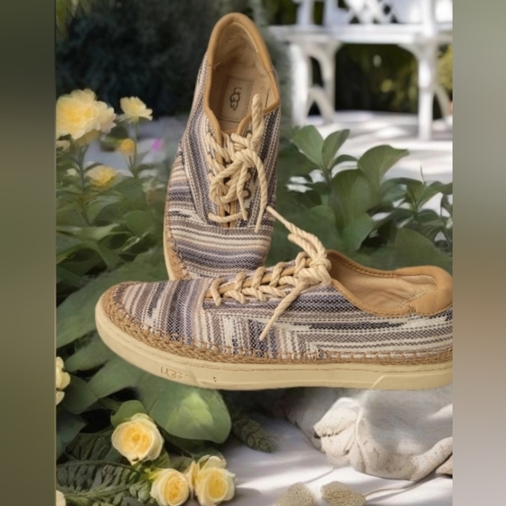 UGG Women's Striped Canvas Lace-Up Sneakers in Neutral Multi